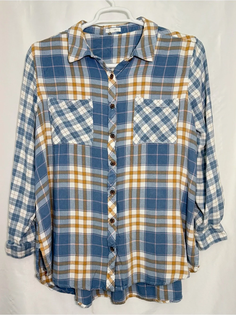 Maurices Blue and Tan Plaid Button-Down Shirt